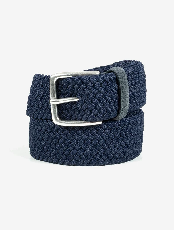 Vintage denim striped belt-Elastic Braided Belt Evening Blue