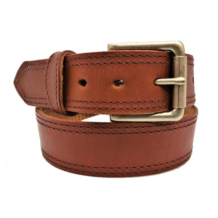 Rustic leather embossed belt-Gingerich Belts Hot Dipped Tan Double Stitched Style 8018-38