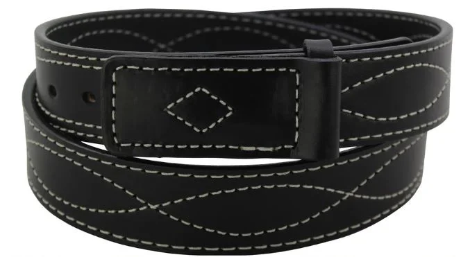 Contemporary elastic cargo belt-Gingerich Black Figure 8 Stitched Mechanics Buckle-less Belt With White Stitching Style 8204-18