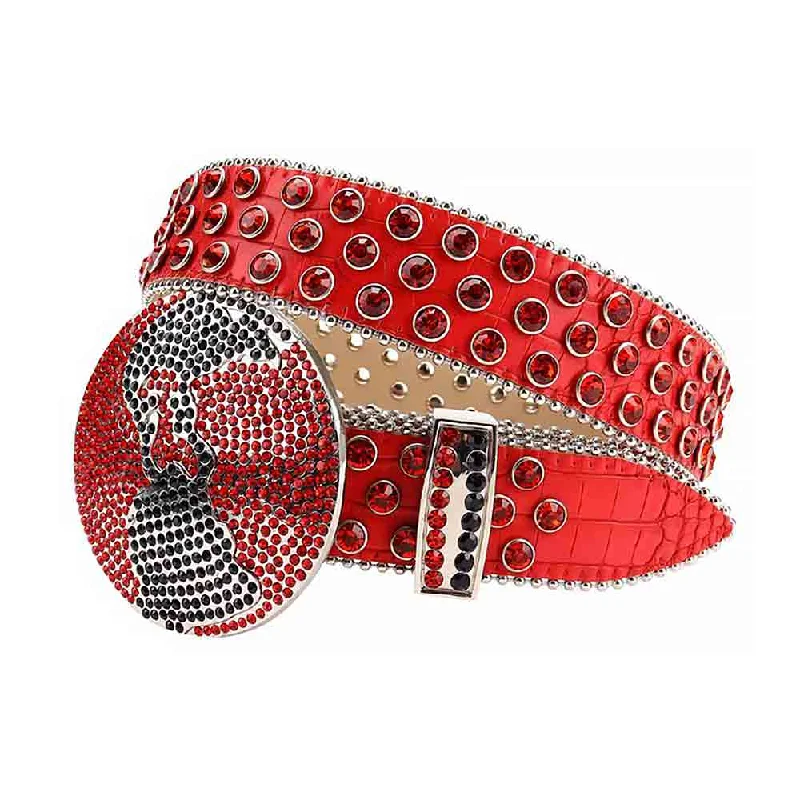 Wide nylon military belt-Globe Buckle Red Strap With Red Studded Rhinestone Belt