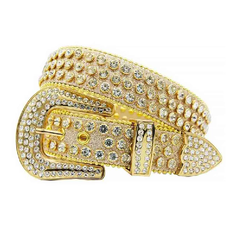 Elegant gold patent buckle-Gold Strap With Diamond White Studded Rhinestone BB Belt