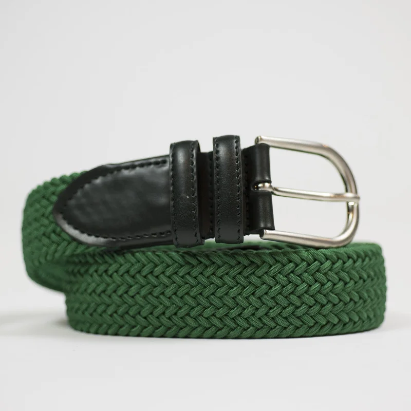 Handmade corduroy brown belt-Green "intreccio" elastic woven belt