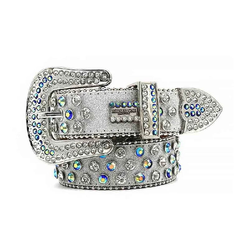 Unique brass studded belt-Grey Strap With Multi Crystal Stones BB Belt