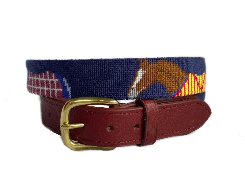 Minimalist gray leather buckle-HORSE NEEDLEPOINT BELT™