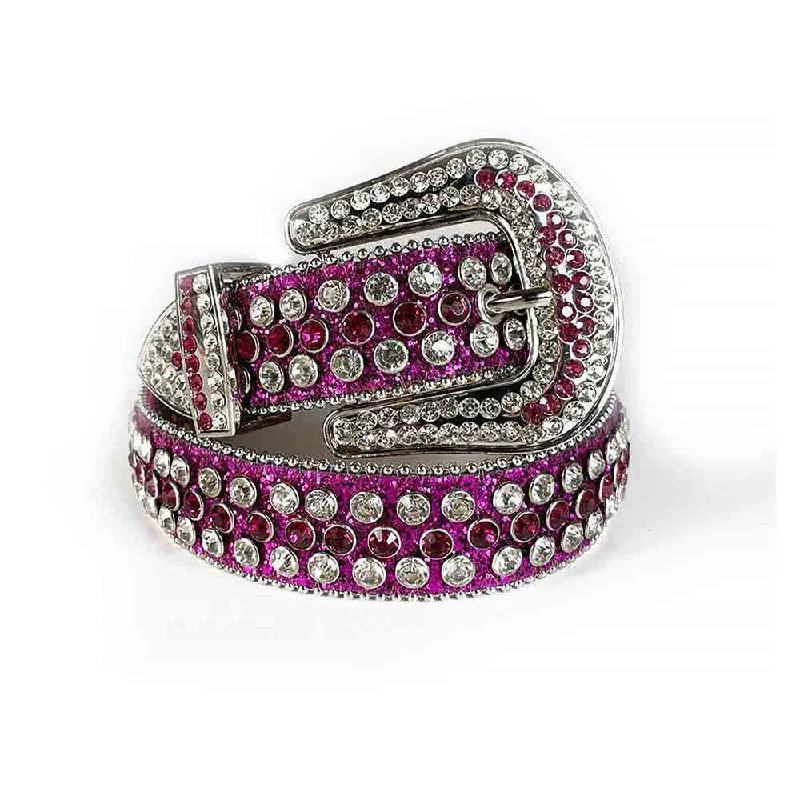 Contemporary stretch nylon belt-Hot Pink Strap With Pink & Diamond White Studded Rhinestone Belt