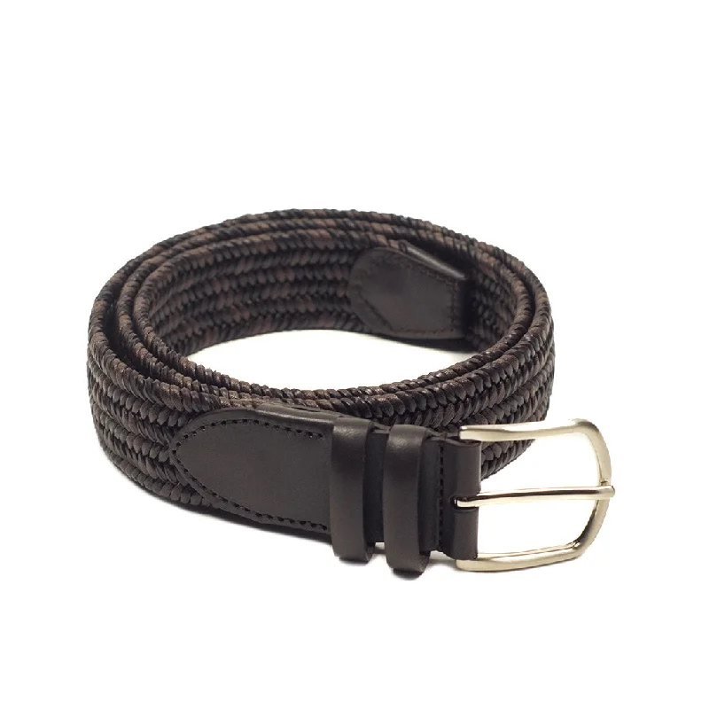 Elegant gold buckle belt-"Intreccio" leather woven belt in shades of brown