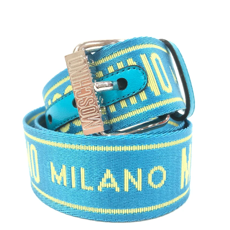 Rustic brown leather belt-Jacquard Logo Belt (Turquoise/Yellow)