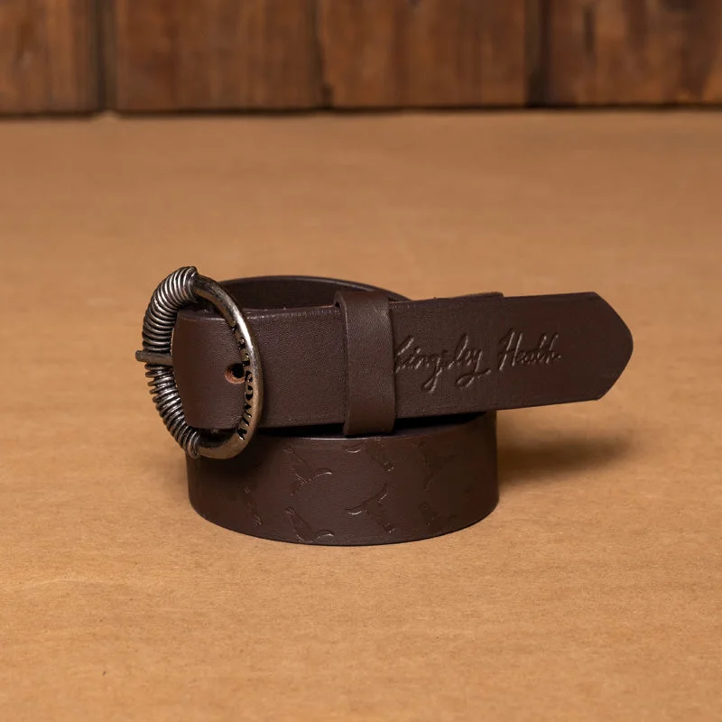 Wide suede studded belt-Kingsley Heath Skull Repeat Ladies Buffalo/Brass