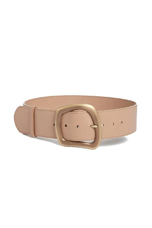 Elegant gold leather buckle-Large Simone Belt in Nude Leather