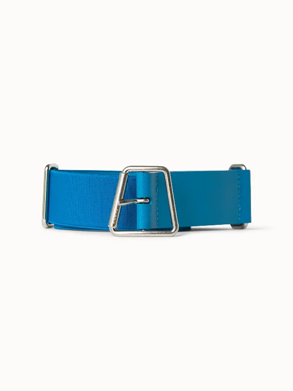 Contemporary elastic snakeskin belt-Leather and Elastic Belt with Trapezoid Buckle