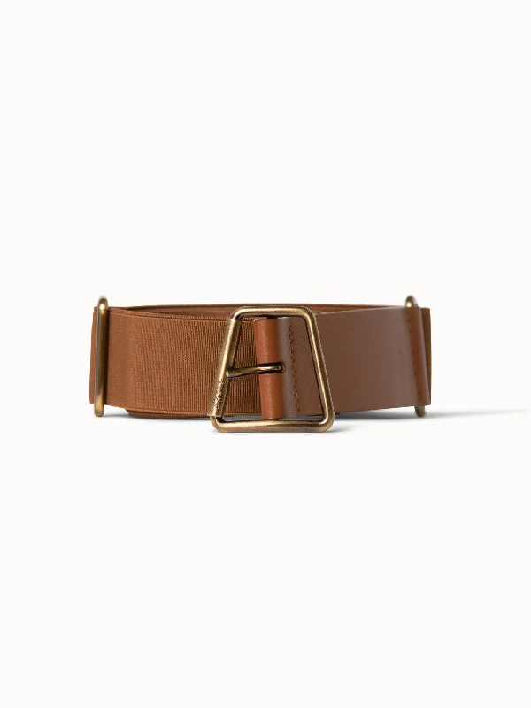 Elegant navy patent buckle-Leather and Elastic Belt with Trapezoid Buckle