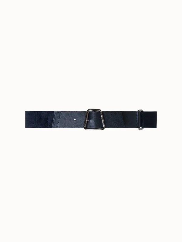 Contemporary stretch fabric belt-Leather and Elastic Belt with Trapezoid Buckle