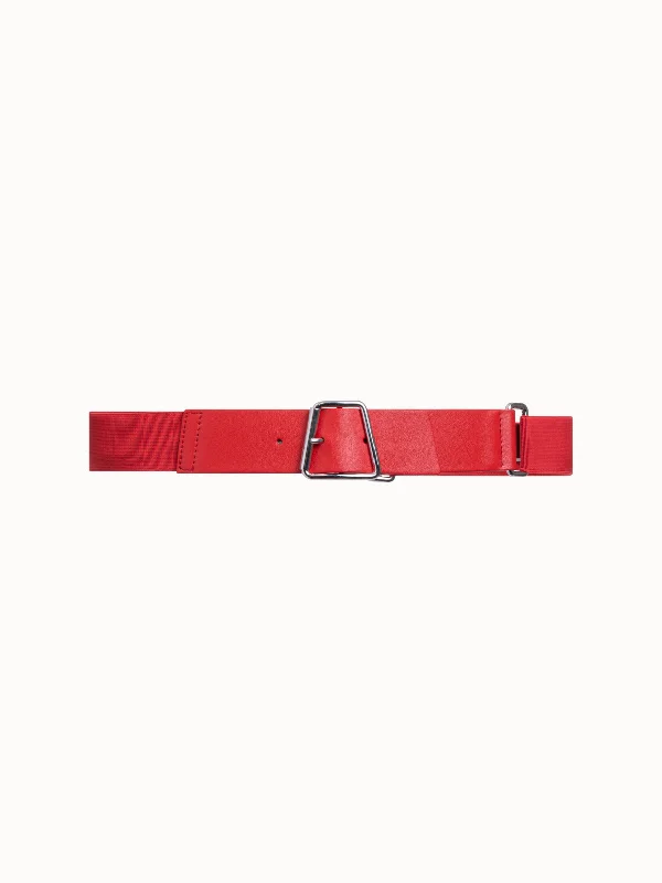 Modern matte gold belt-Leather and Elastic Belt with Trapezoid Buckle