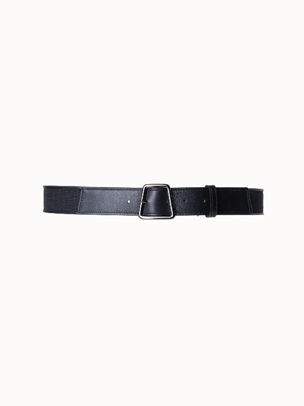 Slim patent tactical belt-Leather and Horsehair Belt with Trapezoid Buckle