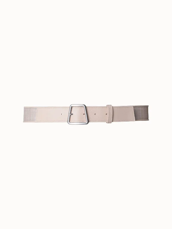 Wide leather floral belt-Leather and Horsehair Belt with Trapezoid Buckle