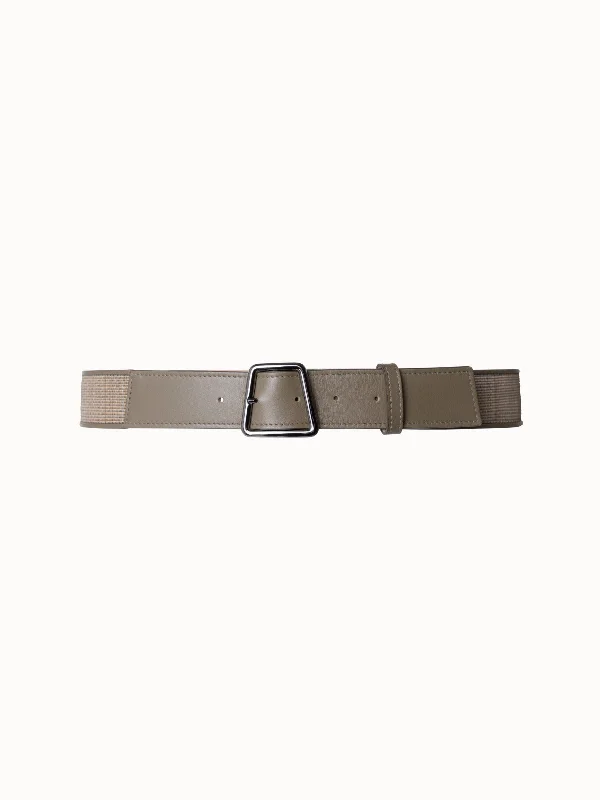 Rustic tan fabric belt-Leather and Horsehair Belt with Trapezoid Buckle