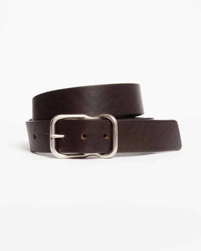 Elegant navy leather buckle-112 Signature Leather Belt - Dark Brown - Nickel