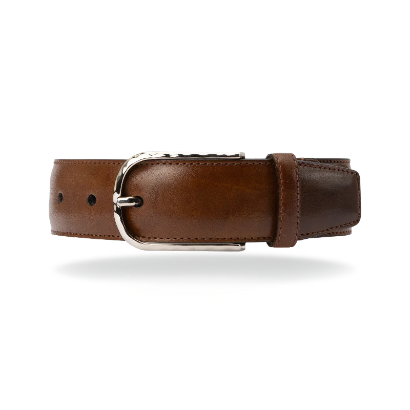 Minimalist white fabric buckle-Leather Belt -Caramel Brown  Calf