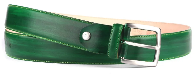 Modern black patent belt-Leather Belt Custom Patina Green