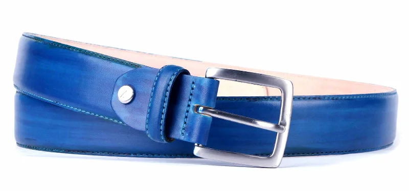 Wide leather tactical belt-Leather Belt Custom Patina Blue