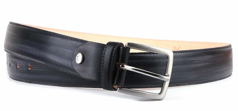 Modern gold leather buckle-Leather Belt Custom Patina Grey