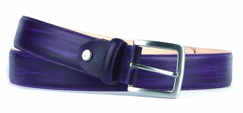 Rustic tan suede belt-Leather Belt Custom Patina Purple