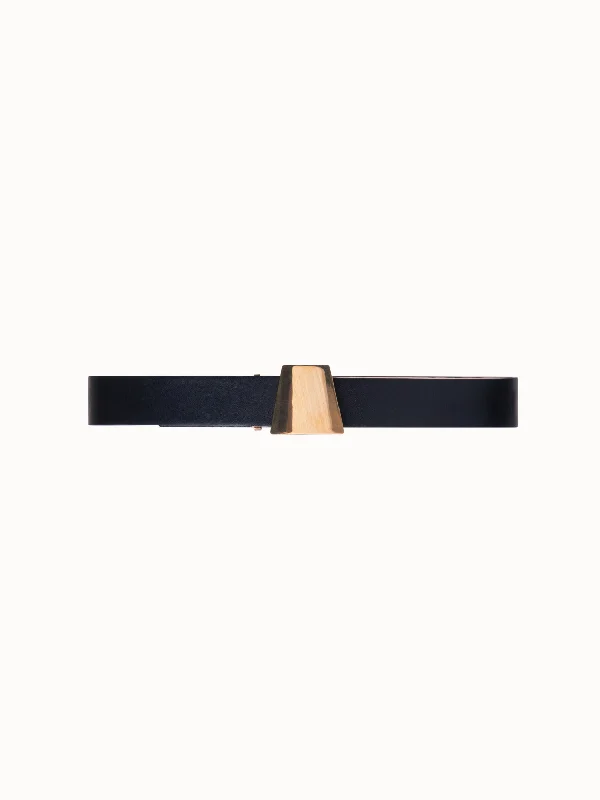 Vintage cotton striped belt-Leather Belt with Trapezoid Buckle