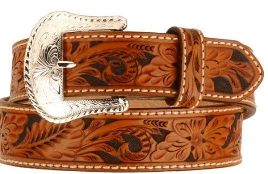 Contemporary woven cotton belt-Leegin Tony Lama Floral Tooled Leather Belt Style C40064