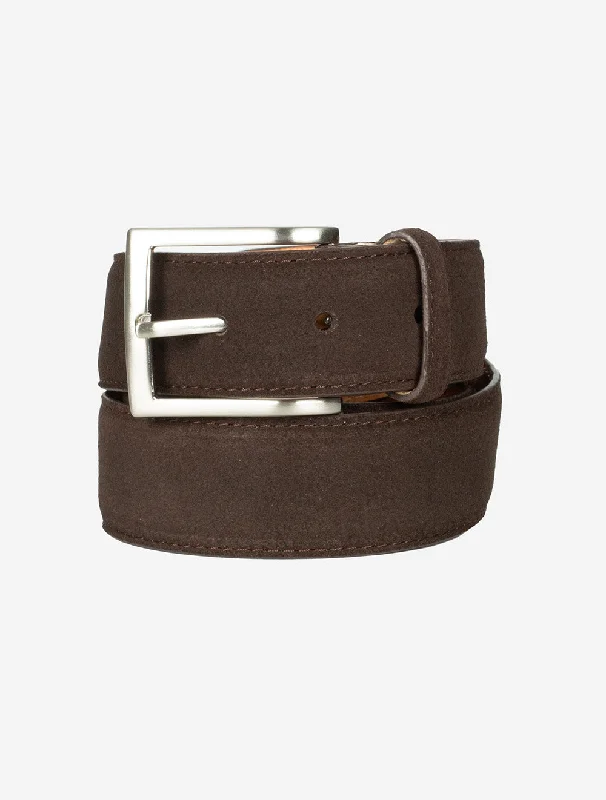 Unique brass floral belt-Suede Nickel Buckle Belt Dark Brown