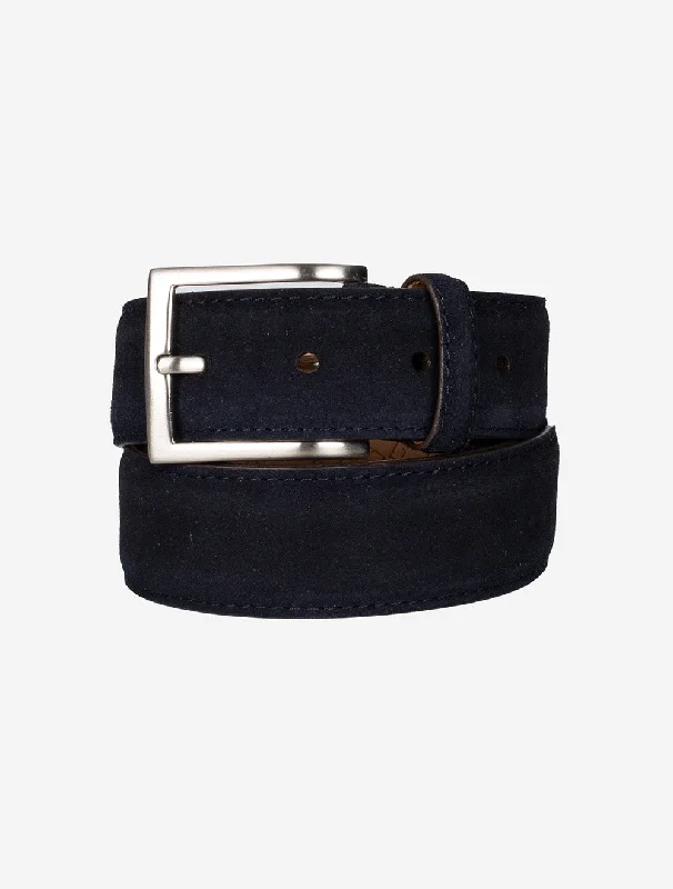 Wide suede snakeskin belt-Suede Nickel Buckle Belt Navy