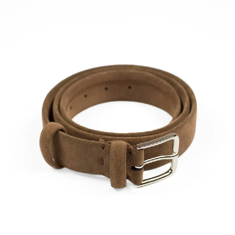 Unique double buckle belt-Light brown suede "tubo" tubular dress belt