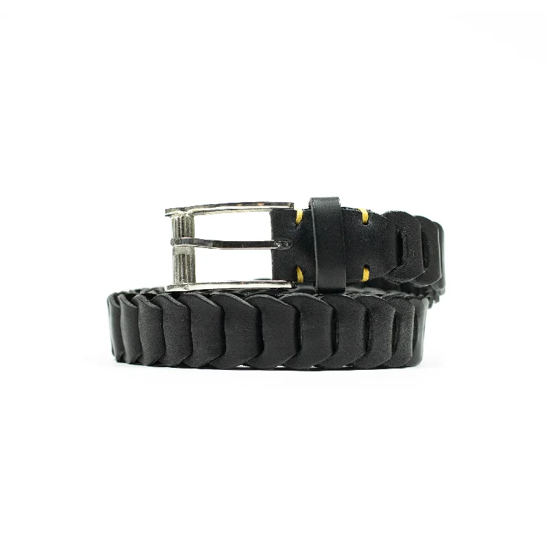 Slim leather cowboy belt-Linked boho belt in black vacchetta (restock)