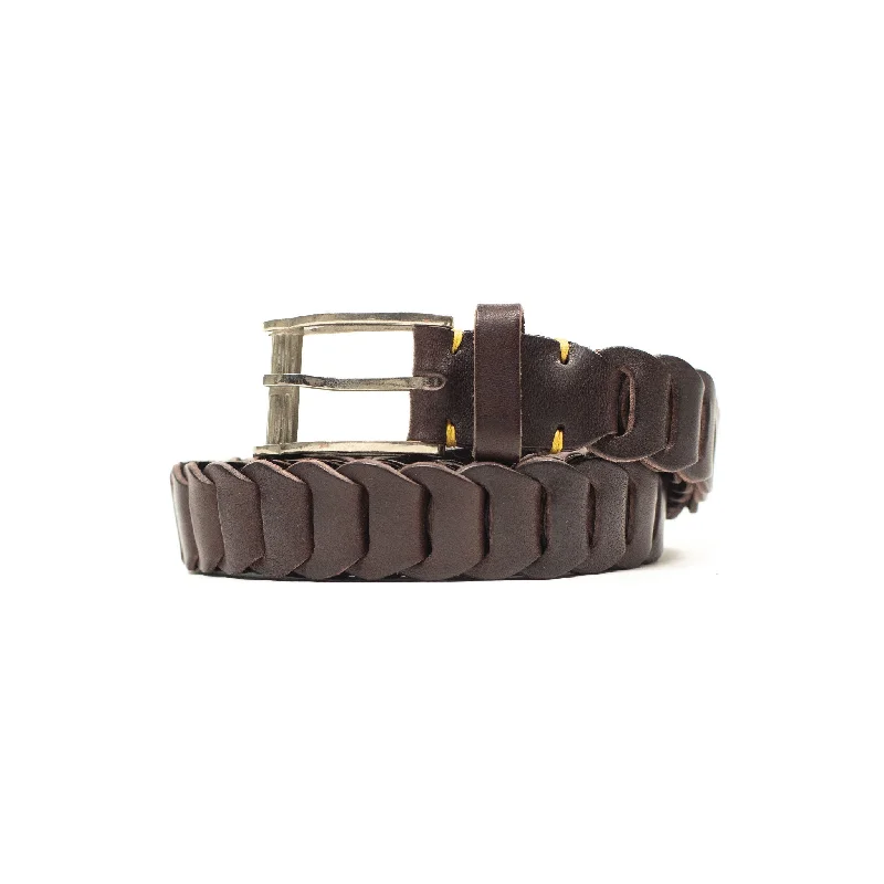 Contemporary elastic floral belt-Linked boho belt in dark brown vacchetta (restock)