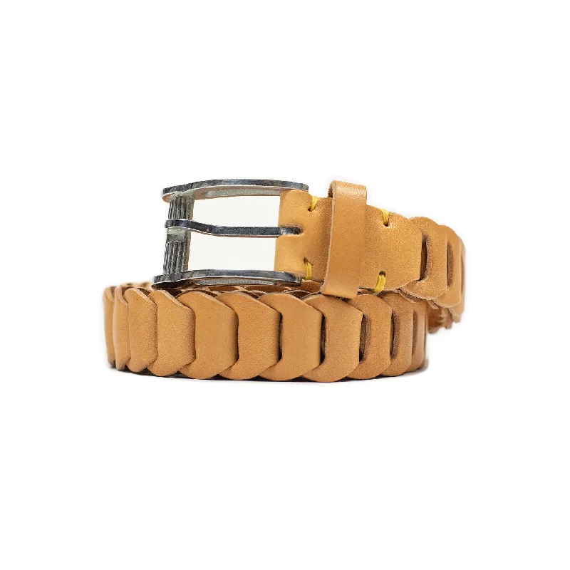 Modern gold suede buckle-Linked boho belt in natural vacchetta (restock)