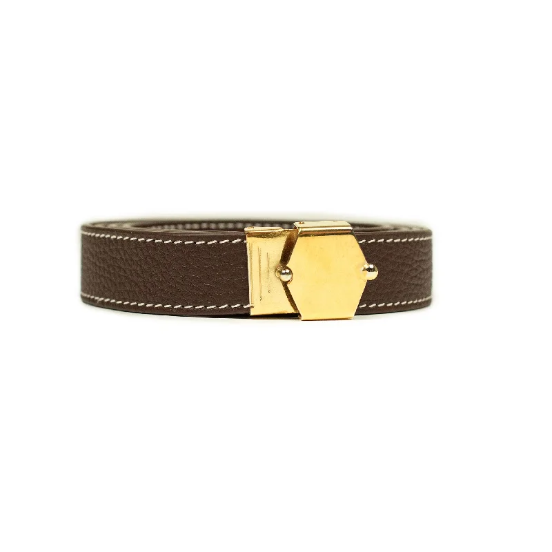 Slim patent studded belt-Long belt with vintage brass pin buckle in Teck brown tumbled leather