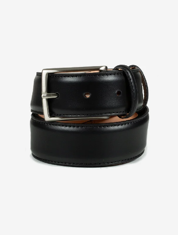 Handcrafted corduroy gray belt-Leather Belt With Stitching Black