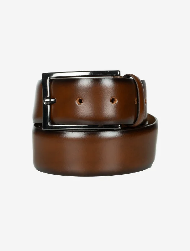 Unique vintage silver buckle-Leather Belt Brown