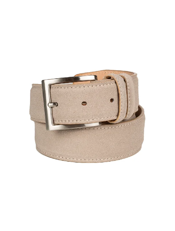 Slim nylon braided belt-Suede Belt Beige