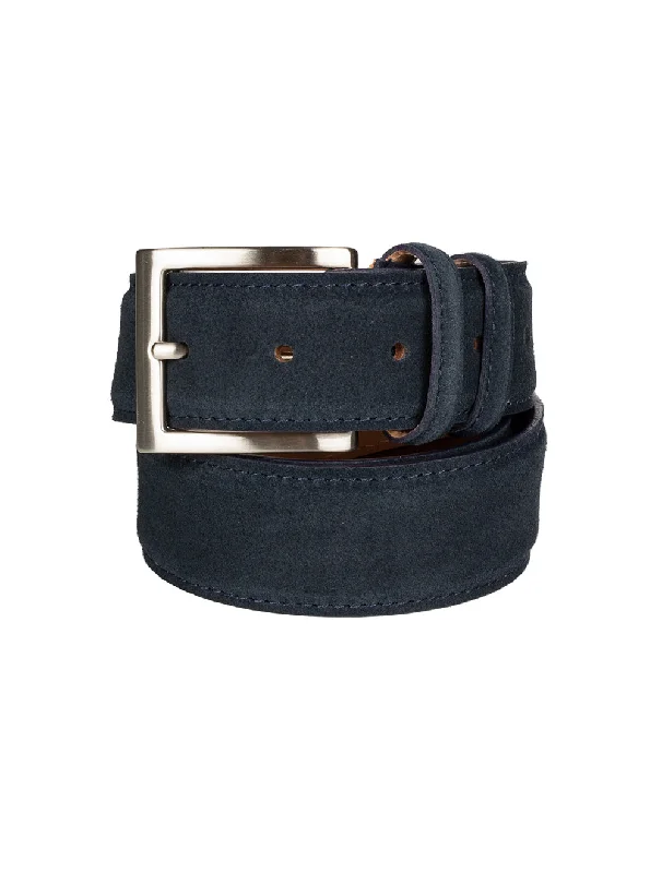 Minimalist gray leather belt-Suede Belt Navy