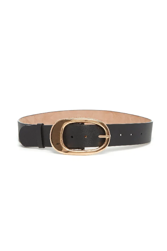 Modern silver suede buckle-Lozewce Belt in Black Leather