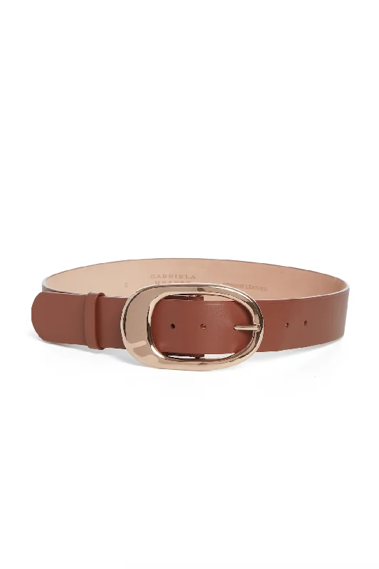 Minimalist gray leather belt-Lozewce Belt in Cognac Leather