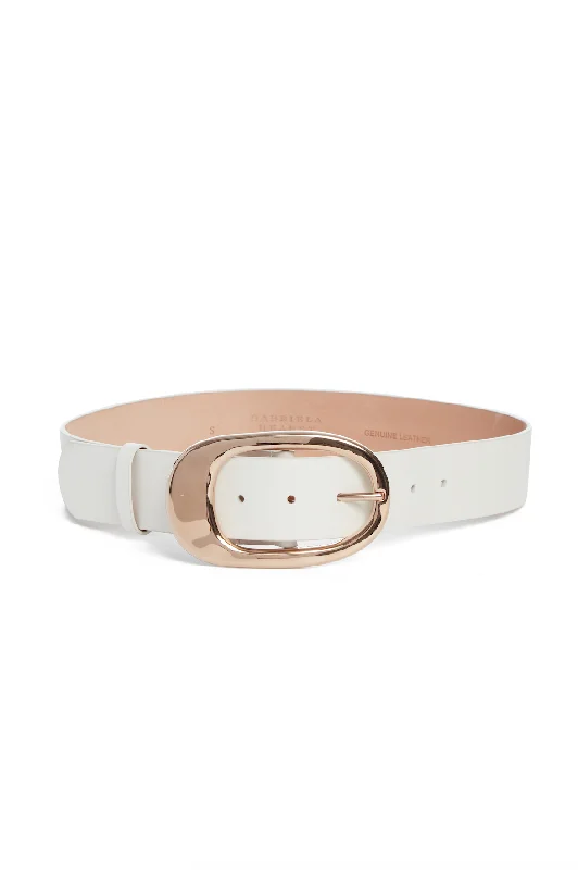 Slim nylon studded belt-Lozewce Belt in White Leather