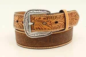 Minimalist beige suede buckle-MF Western Ariat Croc Floral Tan Belt Style A1022008