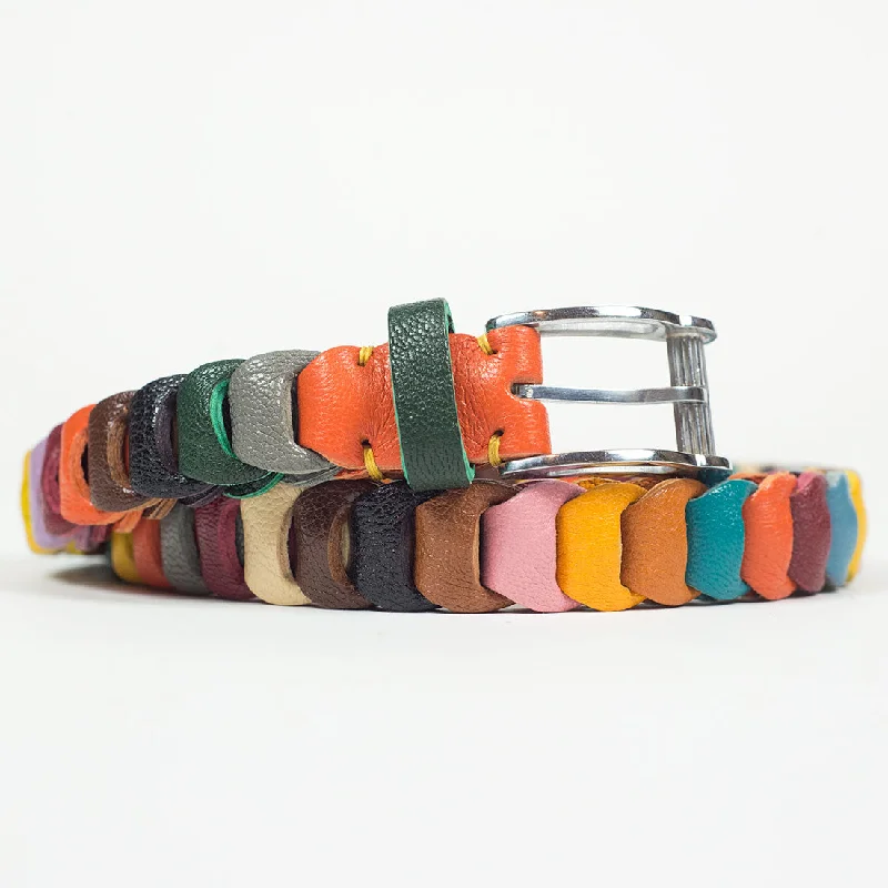 Slim patent snakeskin belt-Multi-color linked boho belt