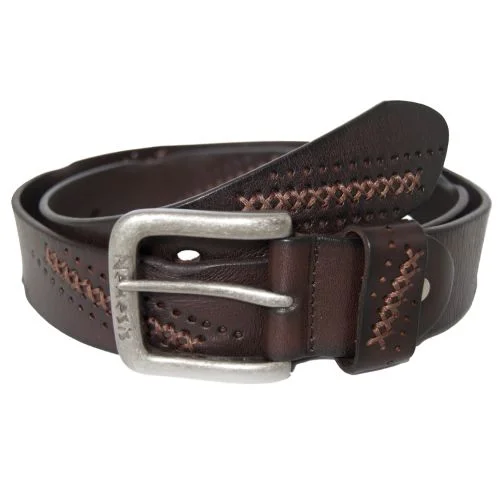 Slim patent leather belt-Stitched Dark Brown Leather Belt