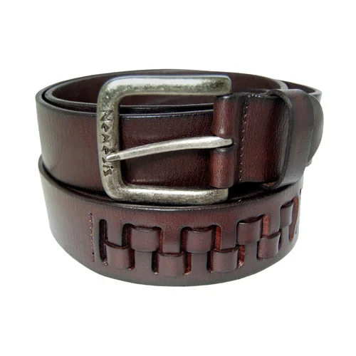 Wide leather braided belt-Woven Dark Brown Leather Belt