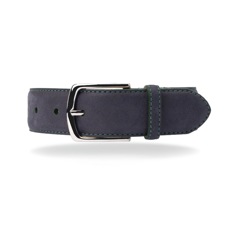 Unique brass braided belt-Nubuck Belt - Navy Nubuck/Green Stitch