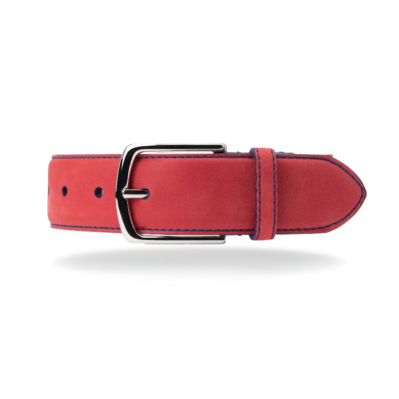 Wide nylon snakeskin belt-Nubuck Belt - Red Nubuck/Blue Stitch