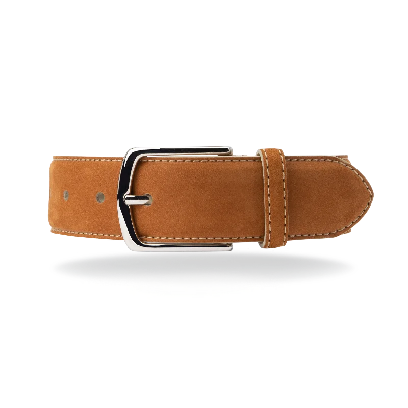 Minimalist white suede buckle-Nubuck Belt - Tan Nubuck/Bone White Stitch