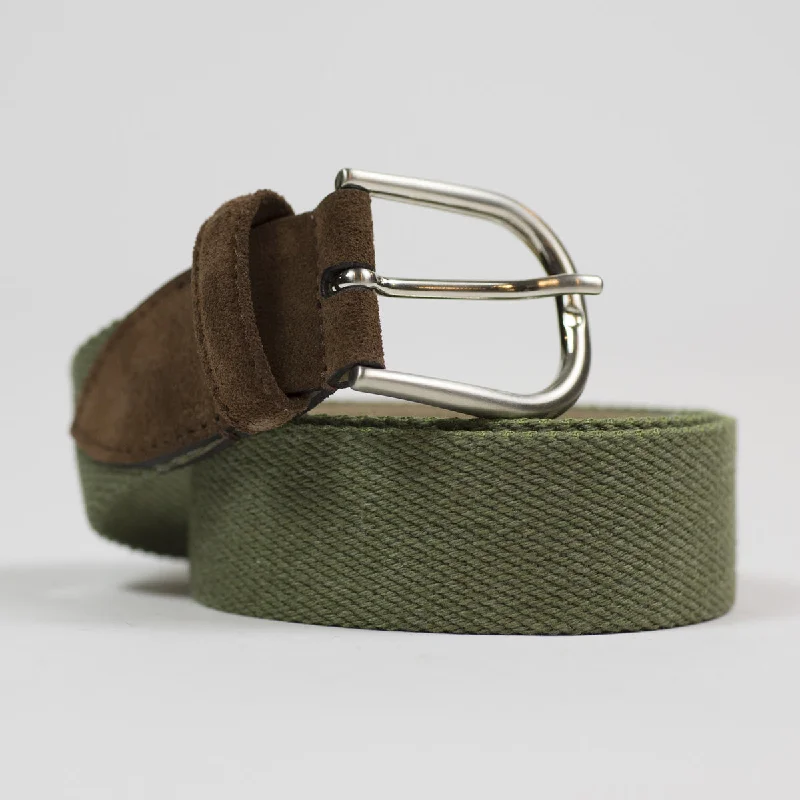 Slim canvas braided belt-Olive Olona canvas and brown suede belt